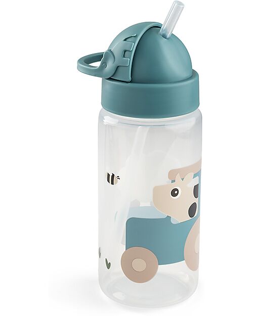 Done By Deer Water Bottle 350 ml - Tiny Farm - Blue - with Hidaway Straw! - 12m+ Non-Thermal Water Bottles