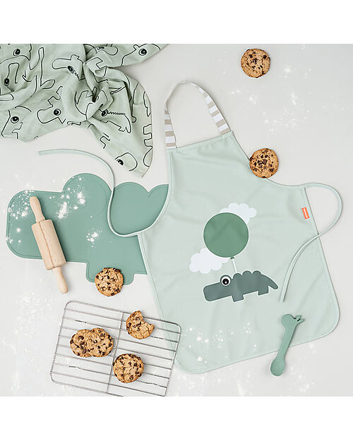 Done By Deer Waterproof Apron with Elastic Neck - Green - Happy Clouds Pretend Play