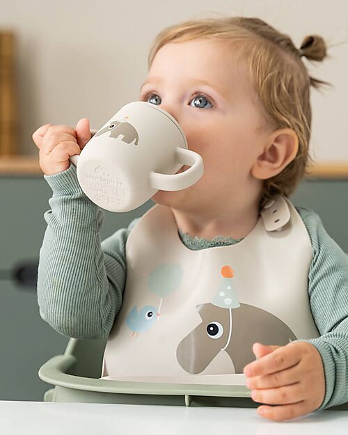 Done By Deer Waterproof Bib with Pocket - Celebration - Sand- 100% Food Grade Silicone - 3m+ Waterproof Bibs