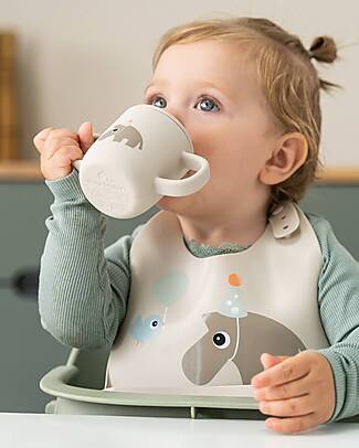 Done By Deer Waterproof Bib with Pocket - Celebration - Sand- 100% Food Grade Silicone - 3m+ Waterproof Bibs