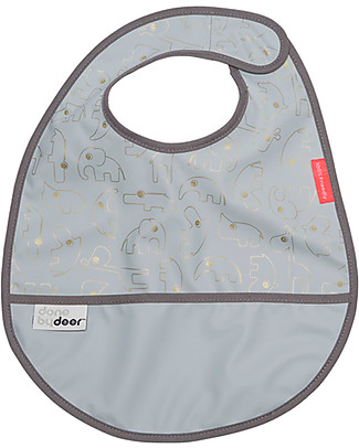 Done By Deer Waterproof Bib with Pocket Contour, Grey/Gold - 36x36 cm - Velcro closing Waterproof Bibs