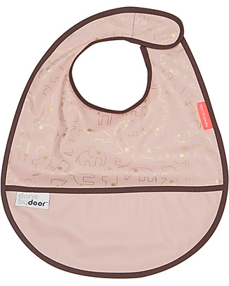 Done By Deer Waterproof Bib with Pocket Contour, Powder/Gold - 36x26 cm - Velcro closing Waterproof Bibs