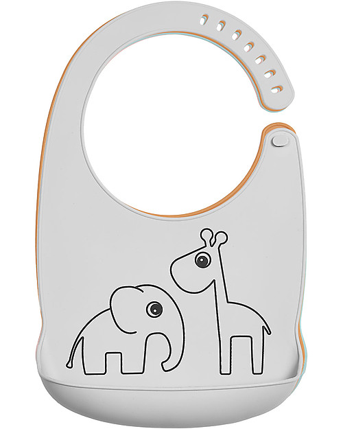 Done By Deer Waterproof Bib with Pocket Deer Friends, Grey- 100% silicone Waterproof Bibs
