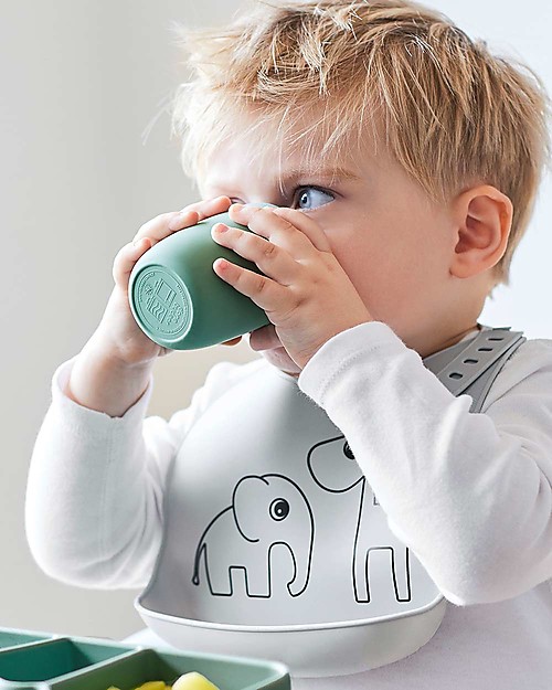 Done By Deer Waterproof Bib with Pocket Deer Friends, Grey- 100% silicone Waterproof Bibs