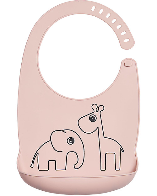 Done By Deer Waterproof Bib with Pocket Deer Friends, Powder - 100% silicone Waterproof Bibs