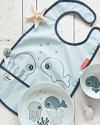 Done By Deer Waterproof Bib with Pocket Sea Friends - Blue - Velcro Closing Snap Bibs