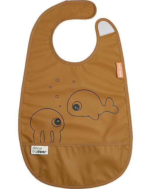 Done By Deer Waterproof Bib with Pocket Sea Friends - Mustard - Velcro Closing Waterproof Bibs