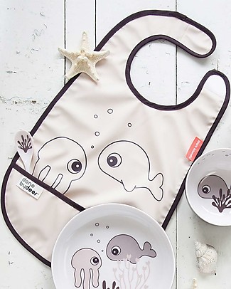Done By Deer Waterproof Bib with Pocket Sea Friends - Powder - Velcro Closing Snap Bibs