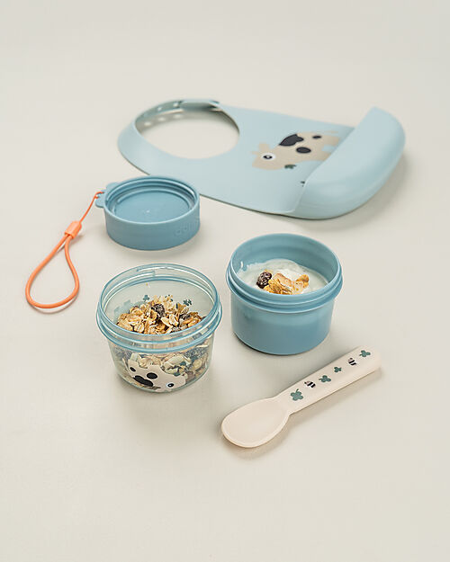 Done By Deer Waterproof Bib with Pocket - Tiny Farm - Blue - 100% Silicone Waterproof Bibs