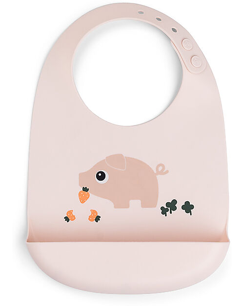 Done By Deer Waterproof Bib with Pocket - Tiny Farm - Powder - 100% Silicone Waterproof Bibs