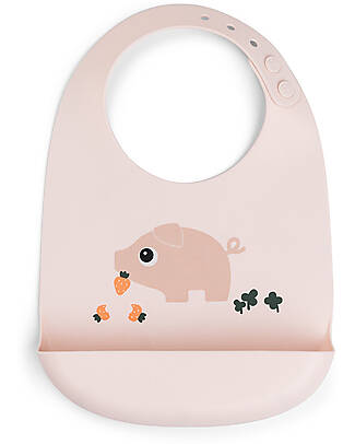 Done By Deer Waterproof Bib with Pocket - Tiny Farm - Powder - 100% Silicone Waterproof Bibs