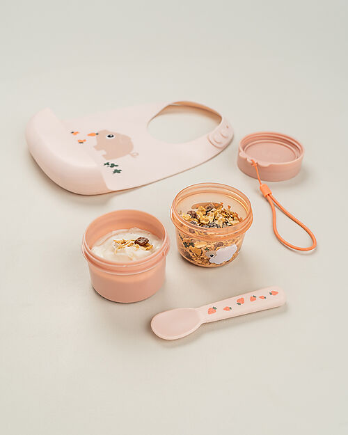 Done By Deer Waterproof Bib with Pocket - Tiny Farm - Powder - 100% Silicone Waterproof Bibs