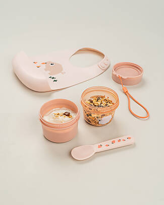 Done By Deer Waterproof Bib with Pocket - Tiny Farm - Powder - 100% Silicone Waterproof Bibs