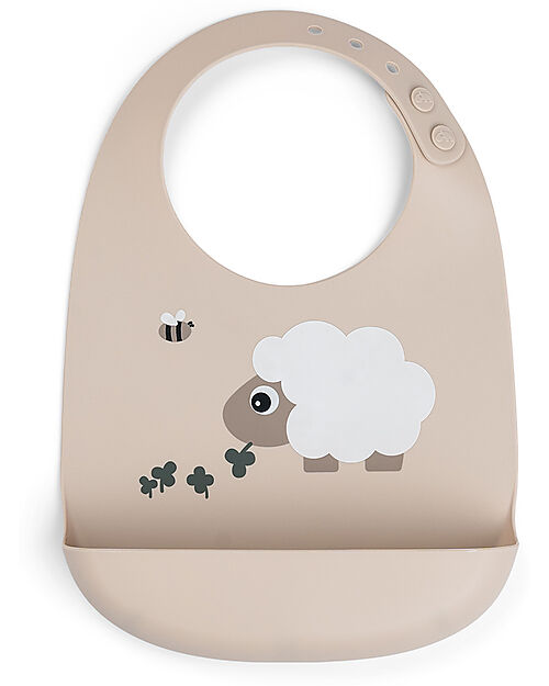 Done By Deer Waterproof Bib with Pocket - Tiny Farm - Sand - 100% Silicone Waterproof Bibs