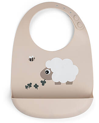 Done By Deer Waterproof Bib with Pocket - Tiny Farm - Sand - 100% Silicone Waterproof Bibs