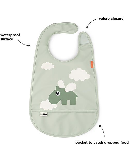 Done By Deer Waterproof Gag with Pocket - Happy Clouds - Green - OEKO-TEX Certified Waterproof Bibs