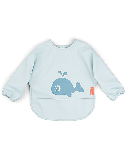 Done By Deer Waterproof Long Sleeve Bib with Pocket - Wally - Blue - Oeko-Tex Certified Burpy Bibs