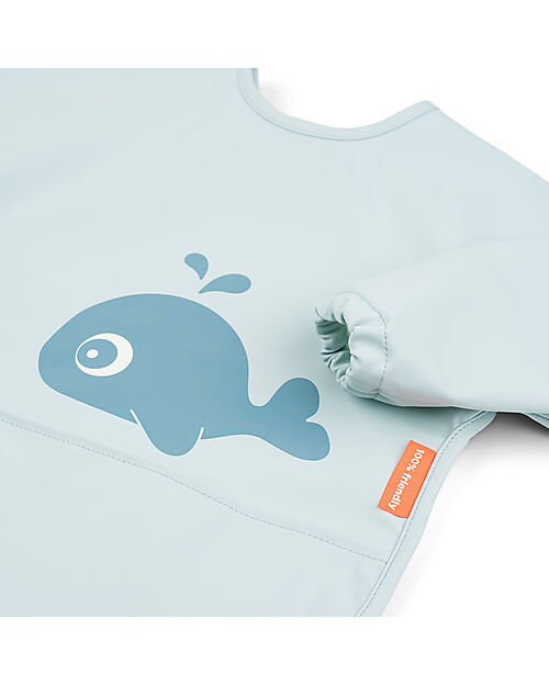 Done By Deer Waterproof Long Sleeve Bib with Pocket - Wally - Blue - Oeko-Tex Certified Burpy Bibs