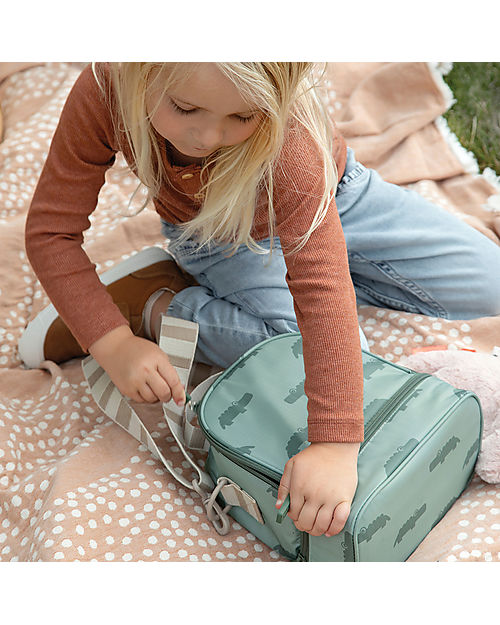 Done By Deer Waterproof Lunch Bag for Kids - Croco - Green - with Adjustable Shoulder Strap Thermal Containers