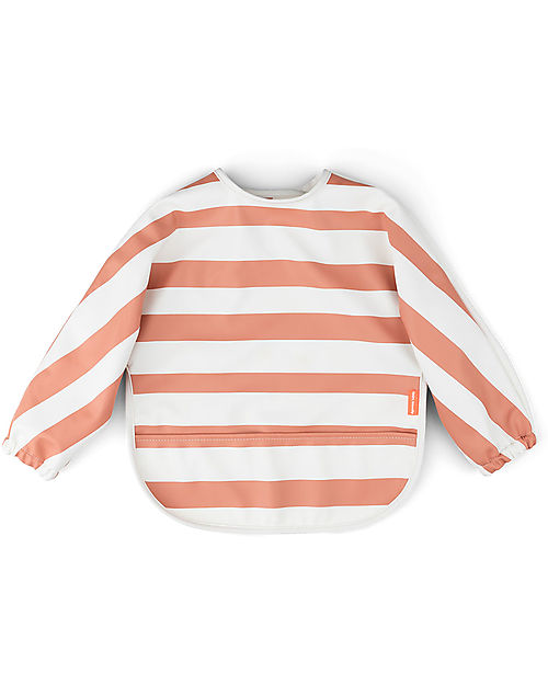 Done By Deer Waterproof Sleeved Bib with Pocket - Stripes - Papaya - Oeko-Tex Certified Burpy Bibs