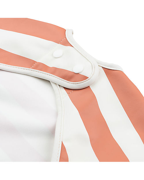 Done By Deer Waterproof Sleeved Bib with Pocket - Stripes - Papaya - Oeko-Tex Certified Burpy Bibs