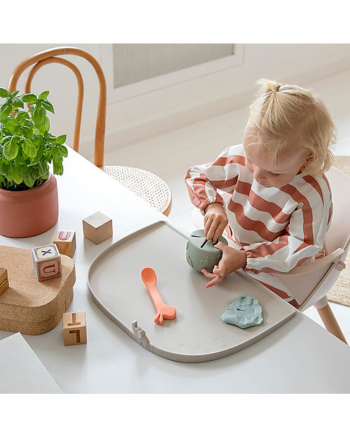 Done By Deer Waterproof Sleeved Bib with Pocket - Stripes - Papaya - Oeko-Tex Certified Burpy Bibs