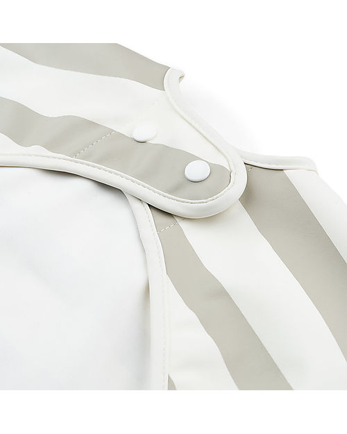 Done By Deer Waterproof Sleeved Bib with Pocket - Stripes - Sand - Oeko-Tex Certified Burpy Bibs