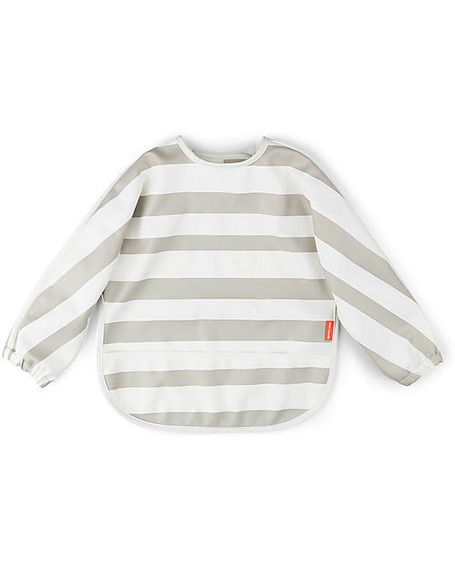 Done By Deer Waterproof Sleeved Bib with Pocket - Stripes - Sand - Oeko-Tex Certified Burpy Bibs