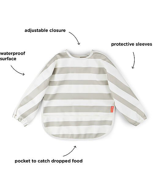 Done By Deer Waterproof Sleeved Bib with Pocket - Stripes - Sand - Oeko-Tex Certified Burpy Bibs