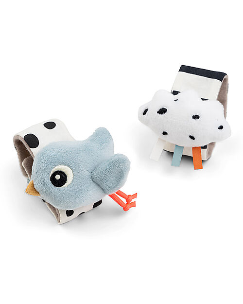 Done By Deer Wrist Rattle 2 Pack - Happy Clouds - Blue - 0+ Rattles