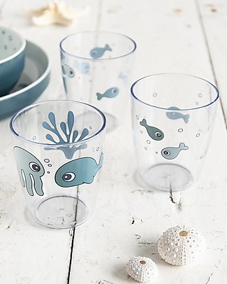 Done By Deer Yummy Mini-Glass 3 Pcs Sea Friends Set - Blue Cups & Beakers