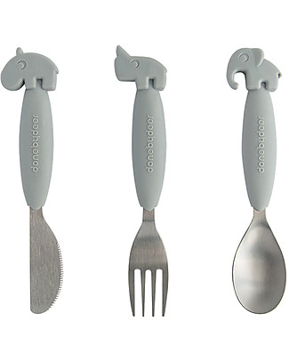 Done By Deer Yummyplus Easy Grip Cutlery Set, Grey - Stainless steel Spoons, Cutlery & Chopsticks