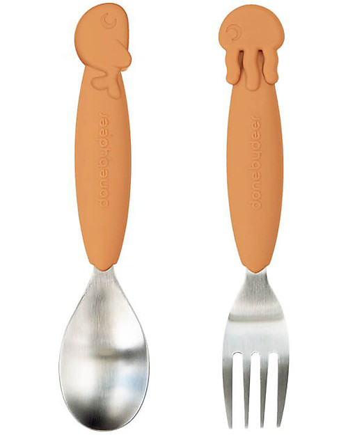 Done By Deer Yummyplus Easy Grip Cutlery Set -Mustard - Stainless steel Cutlery