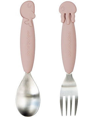 Done By Deer Yummyplus Easy Grip Cutlery Set -Powder - Stainless steel Cutlery