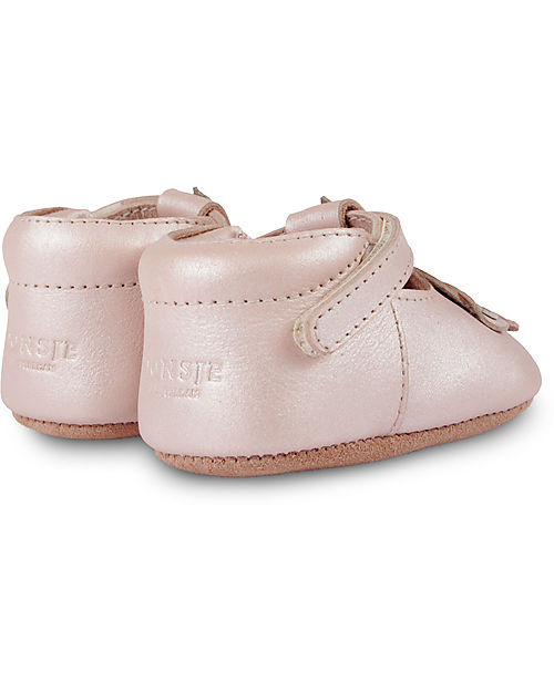 Leather Sandals with Hook-and-Loop Strap, for Baby Girls - rose