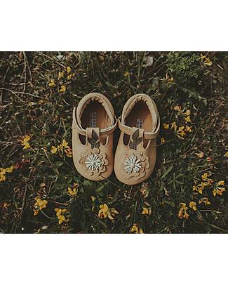 Donsje Heidi Nubuck Leather Baby Shoes - Buttercup Gold Metallic - Velcro Fastening Strap Sandals