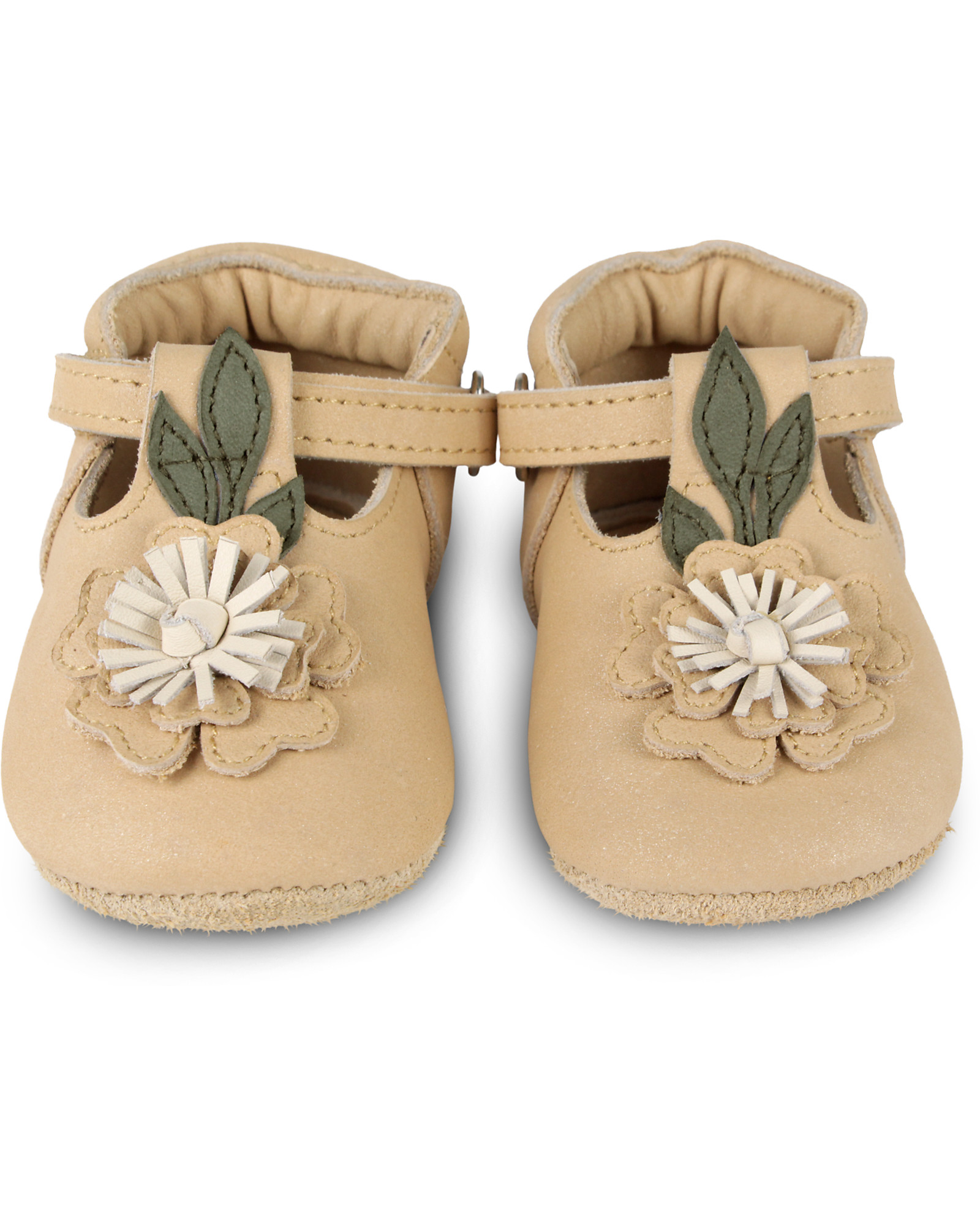 Donsje Heidi Nubuck Leather Baby Shoes - Buttercup Gold Metallic - Velcro  Fastening Strap unisex (bambini)