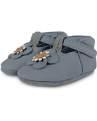 Donsje Heidi Nubuck Leather Baby Shoes - Forget Me Not Petrol - Velcro Fastening Strap Sandals