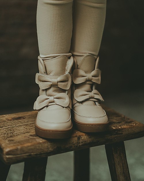 Donsje Isa Leather Booties - Skin with Bows - Wool Lining Shoes