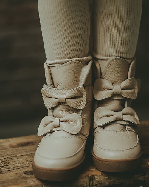 Donsje Isa Leather Booties - Skin with Bows - Wool Lining Shoes
