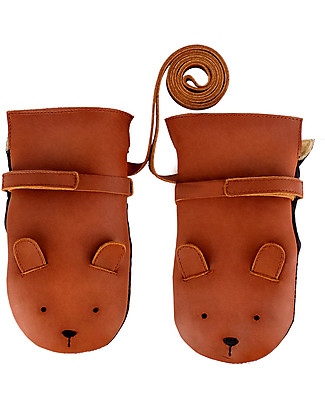 Donsje Kapi Leather Mittens - Bear - Handmade Gloves