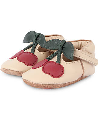 Donsje OUTLET - Nanoe Leather Baby Shoe - Cherry - Velcro Fastening Strap - Showroom Sample Shoes