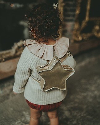 Donsje Roxi Backpack - Champagne Metallic Star - 100% Suede Leather Kindergarten Backpacks
