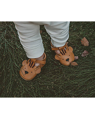 Donsje Spark Classic Leather Baby Shoe - Tiger - Velcro Fastening Strap Sandals