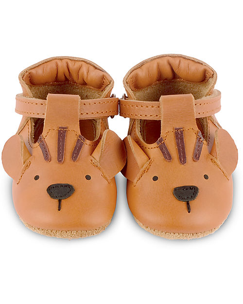 Donsje Spark Classic Leather Baby Shoes Tiger Camel Velcro Fastening Strap unisex bambini