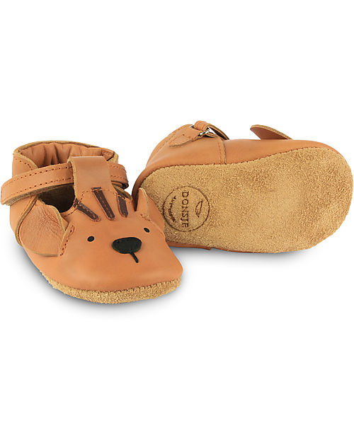 Donsje Spark Classic Leather Baby Shoes - Tiger Camel - Velcro Fastening Strap Sandals