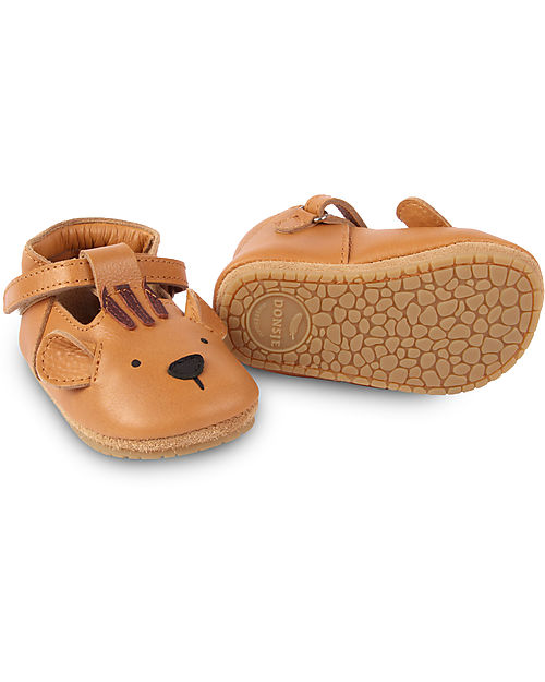 Donsje Spark Classic Leather Baby Shoes - Tiger Camel - Velcro Fastening Strap Sandals