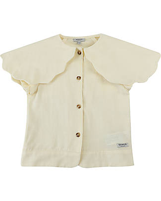 Donsje Vintage Poda Blouse with Ruffled Collar - Lily White - 100% Cotton Shirts And Blouses