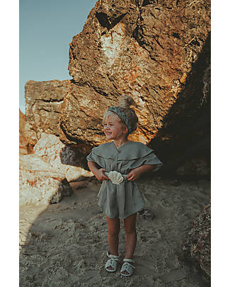 Donsje Vintage Silia Playsuit with Ruffled Collar - Sea Blue - 100% Lyocell Short Rompers