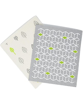 EcoLiving Compostable Sponge Cleaning Cloths - Pack of 2 - Leaf/Cube Home Cleaning